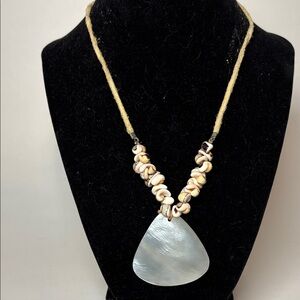 Leather Corded Puka Shell Necklace with Flat Triangular Shell Pendant 16”